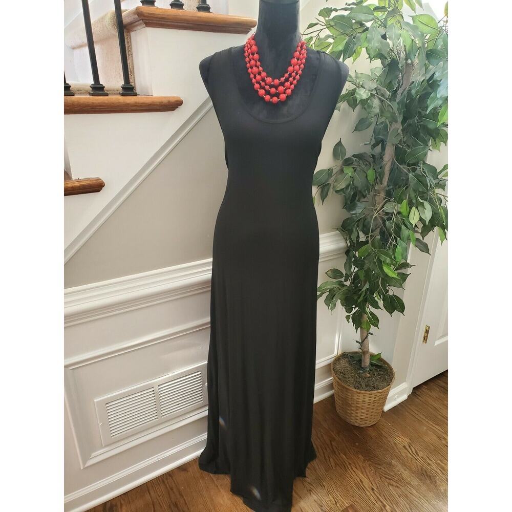Suzanne Betro Women's Solid Black Polyester Scoop Neck Sleeveless‎ Maxi Dress 1X